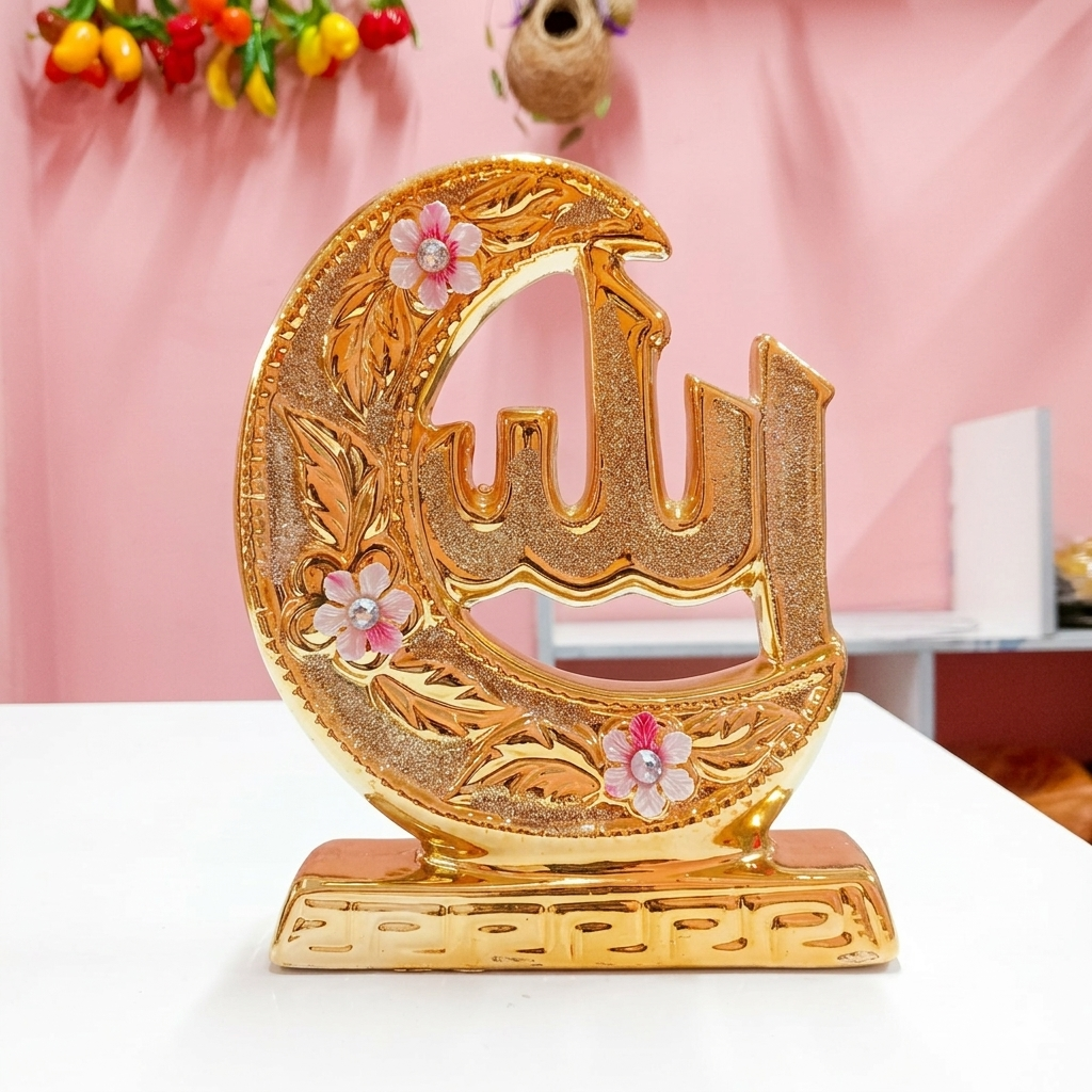 Golden Allah Moon Decorative Showpiece