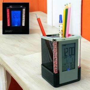 Digital Pen Holder With Digital Clock & light